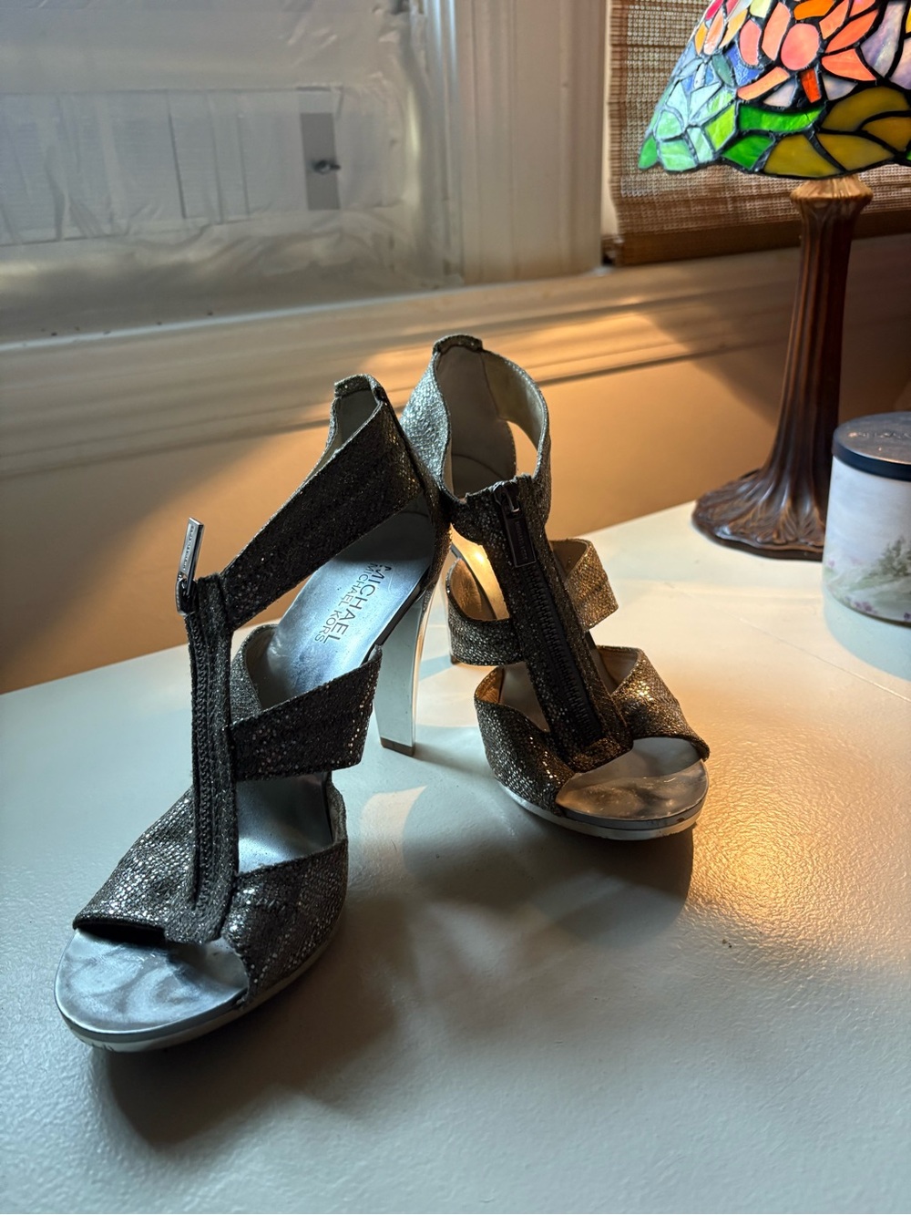 Michael Kors Black Glitter Strappy High Heel Sandals